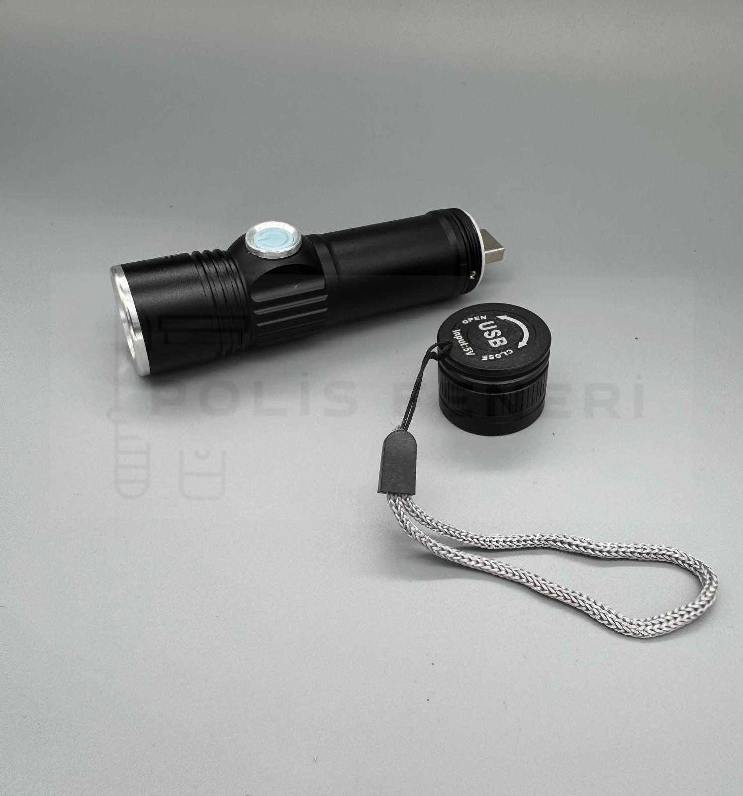 ŞARJLI EL FENERİ ZOOMLU YÜKSEK IŞIK SERT MUKAVEMET USB DAYANIKLI